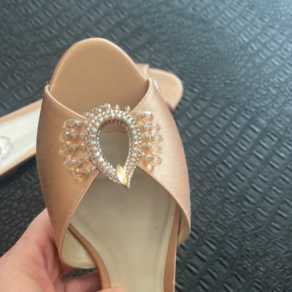 Rene Caovilla NUDE SATIN GOLD Q Size 10B